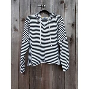 Jane +‎ Delancey XL Striped Hoodie Pullover Sweatshirt Black White